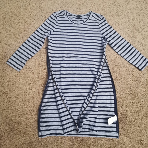 J.Crew Shirt Dress Womens Small Blue Gray Striped Jersey Zipper Casual Versatile - Picture 6 of 9